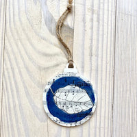 Round Musical Cyanotype Holiday Ornament