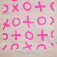 Hand-Painted Silk Scarf  - Magenta Paint Splatter X's + O's - Michelle Owenby Design