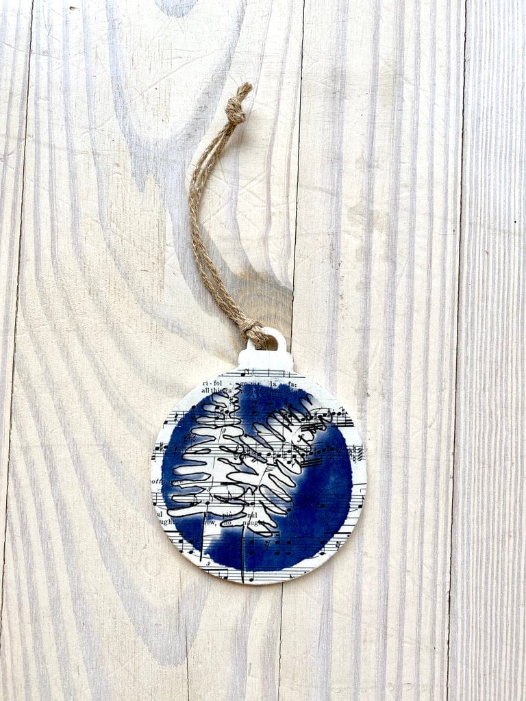 Round Musical Cyanotype Holiday Ornament