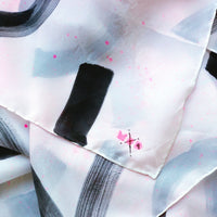 Hand-Painted Silk Scarf - Black + Magenta Paint Splatter X's + O's - Michelle Owenby Design