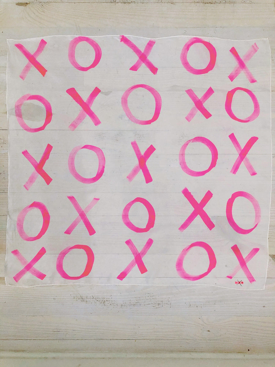 Hand-Painted Silk Scarf - Magenta X's + O's - Michelle Owenby Design