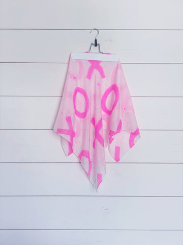 Hand-Painted Silk Scarf  - Magenta Paint Splatter X's + O's - Michelle Owenby Design