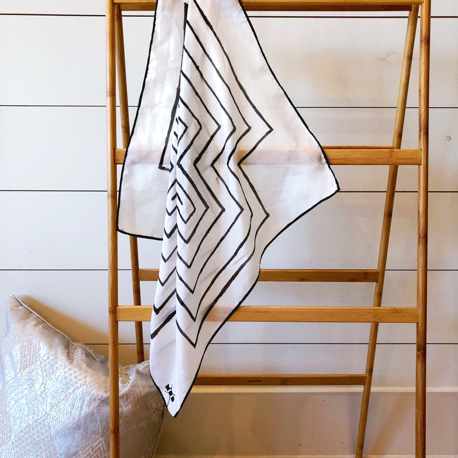 Hand-Painted Silk Scarf - B/W Cross - Michelle Owenby Design
