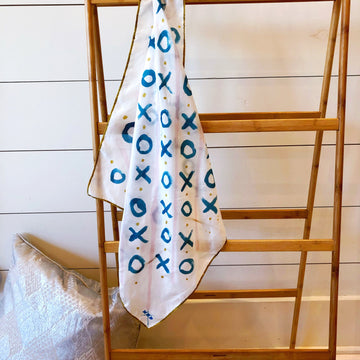 Hand-Painted Silk Scarf - Teal + Blush X's + O's - Michelle Owenby Design