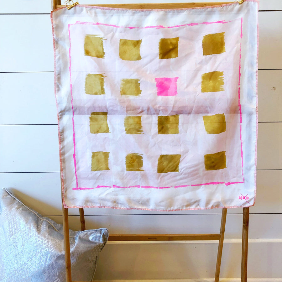 Hand-Painted Silk Scarf - Blush + Brass Unruly - Michelle Owenby Design