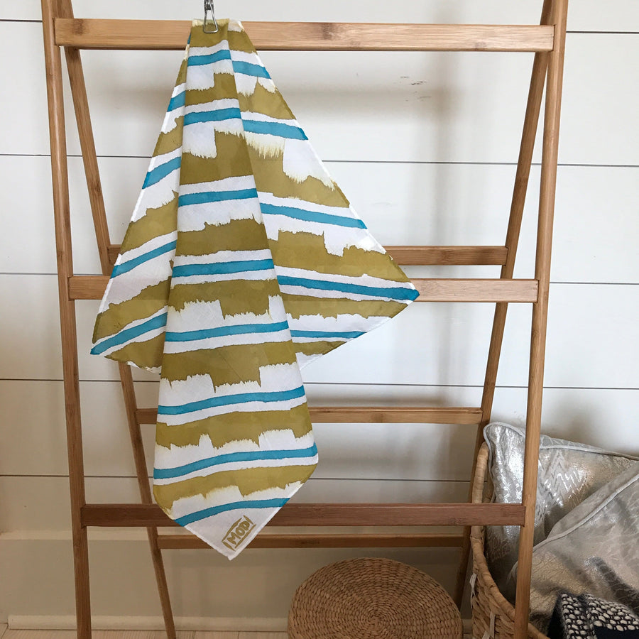 Hand-Painted Scarf - Turquoise + Brass Stripe - Michelle Owenby Design