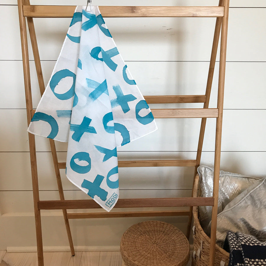 Hand-Painted Scarf - Turquoise X + O's - Michelle Owenby Design